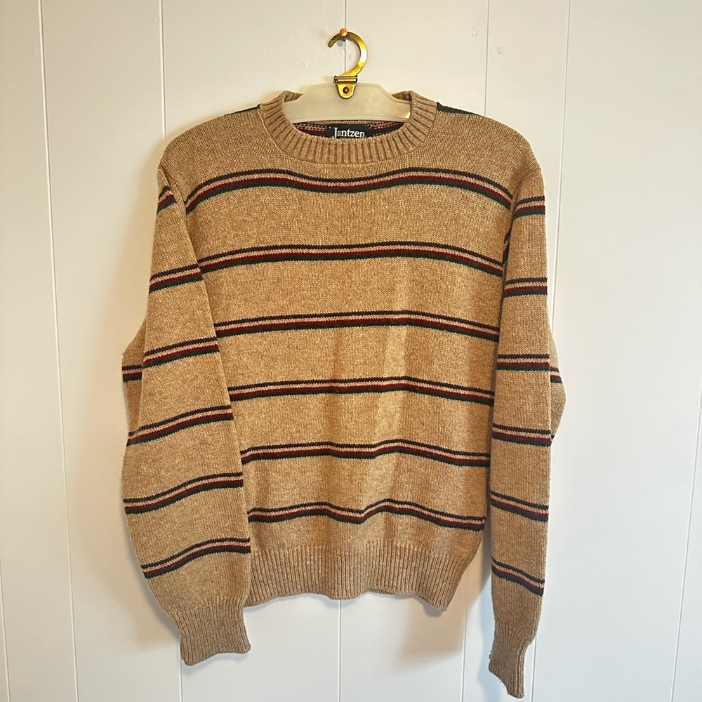 Jantzen Tan Striped Men's Crewneck Sweater